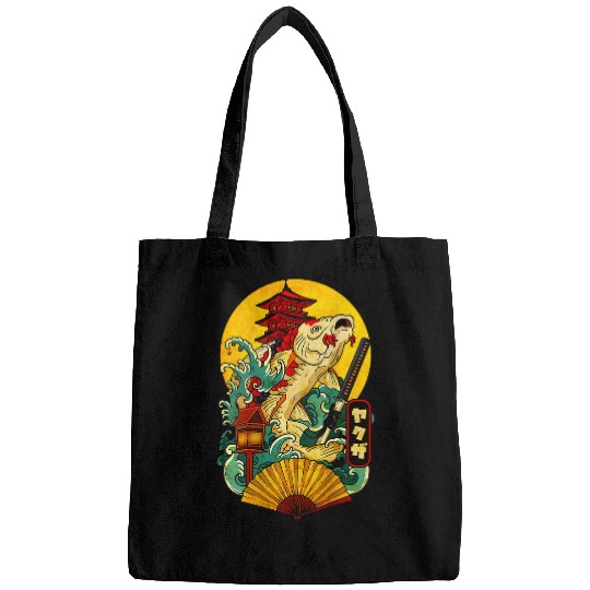 Yakuza Japanese Aesthetic Koi Carp Katana Tattoo on back Bags