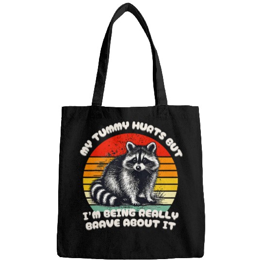 Raccoon Pet My Tummy Hurts Raccoon Brave Retro Sunset Lover Bags