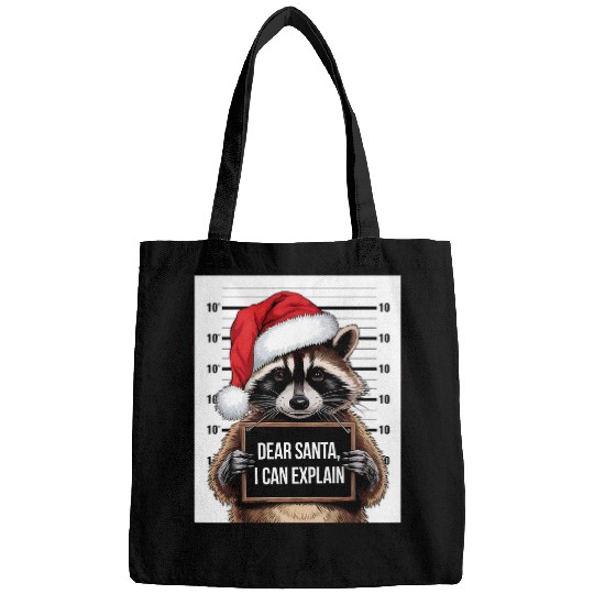 Raccoon Pet Naughty Raccoon Santa Mugshot Dear Santa I Can Explain Bags