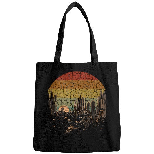 Retro vintages Canyon Desert Landscape Buffalo Skull Cacti Bags