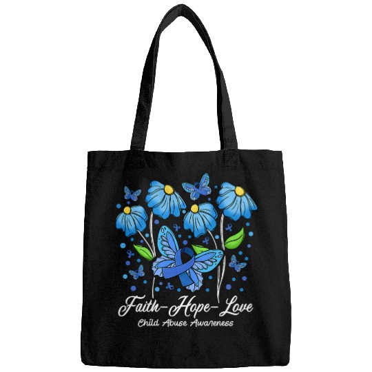 Faith Hope Love Flower Butterfly Child Abuse Awareness Bags