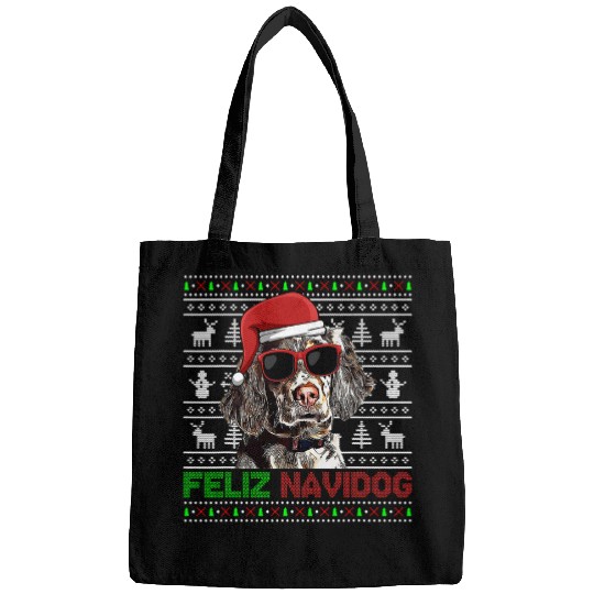 English Setter Dog Feliz Navidog Funny Christmas Bags