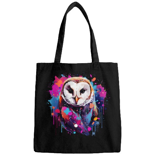 Owl Pet Colorful Barn Owl Owls Lover Splash Art 1 Bags