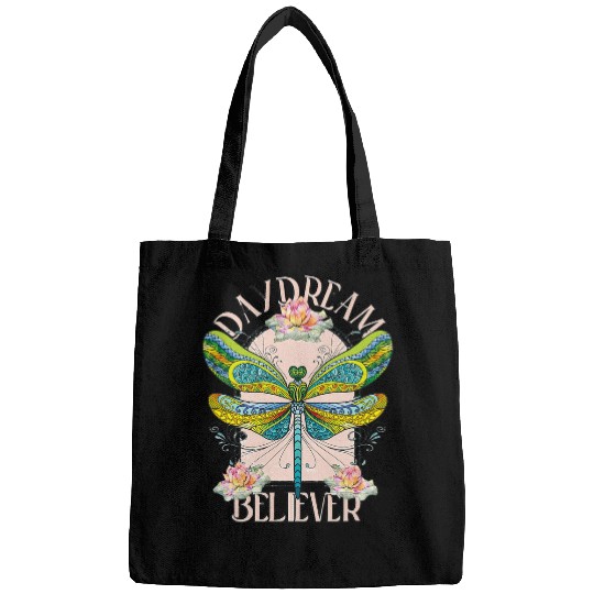 Daydream Believer Dragonfly Retro Boho inspirational Tees Bags