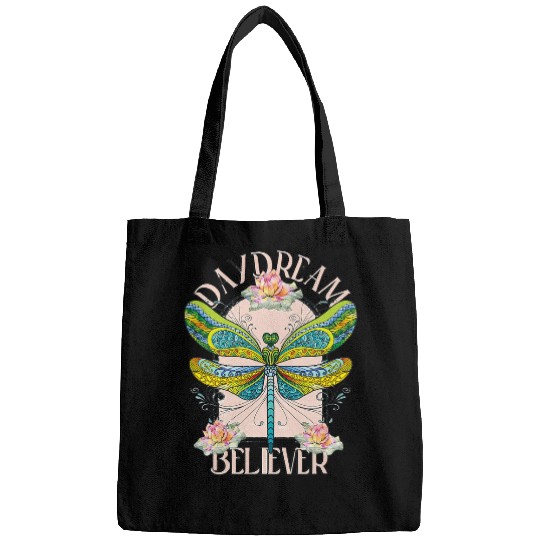 Daydream Believer Dragonfly Retro Boho inspirational Tees Bags