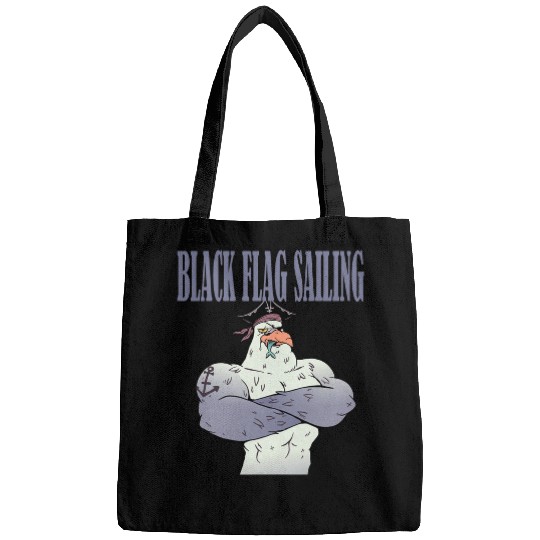 Blackflag sailing strong seagull as pirate with fish beak Bags