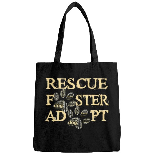 Dog Rescue Mom Paw Word Art Cloud Bags