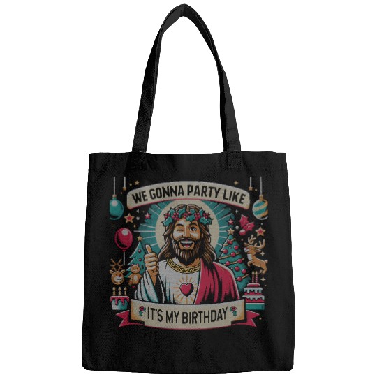We Gonna Party Like Its My Birthday Jesus Ugly Christmas Bags