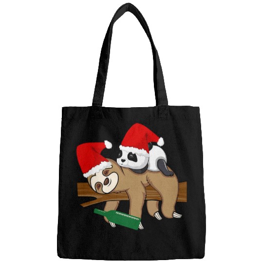 Sloth Pet and Panda Holiday Drinking Team Santa Hat Funny Lazy Bags