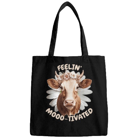 Cow Lover Feeling Motivated Funny Cow Humor Farm Animal Lover Bags