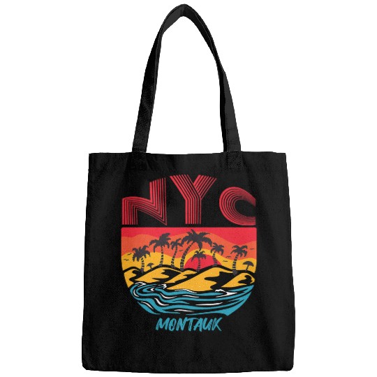 Surf Life Retro Montauk Beach Long Island Palm trees Ocean Surfing Bags
