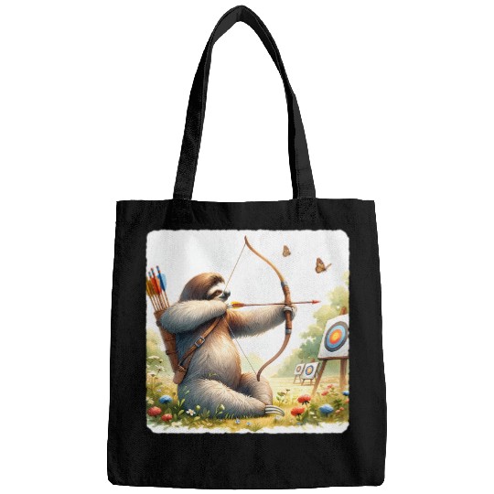Sloth Pet Practicing Archery In A Meadow Wildflowers Arrow Bow 1 Bags