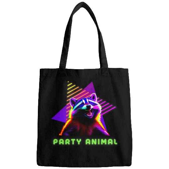 Raccoon Pet Party Animal Raccoon Retro 80s Style Bags