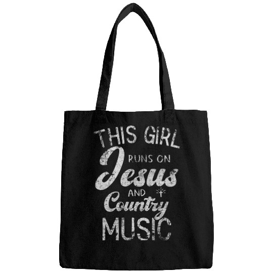 Christian Womens This Girl Runs on Jesus and Country Music Bags