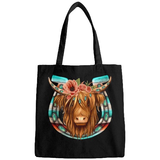 Floral Highland Cow Horseshoe Western Country Cowboy Bags