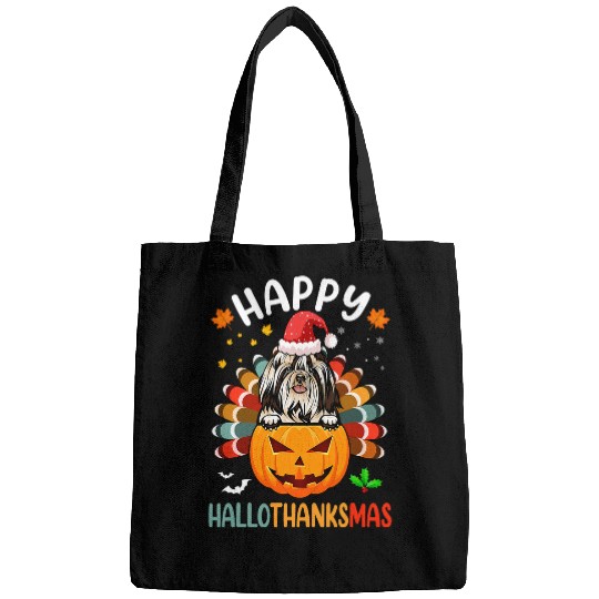 Happy Hallothanksmas Shih Tzu Dog Santa Pumpkin Turkey Bags