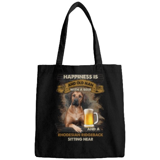 Happiness Is An Old Man With A Beer Rhodesian Ridgeback Bags