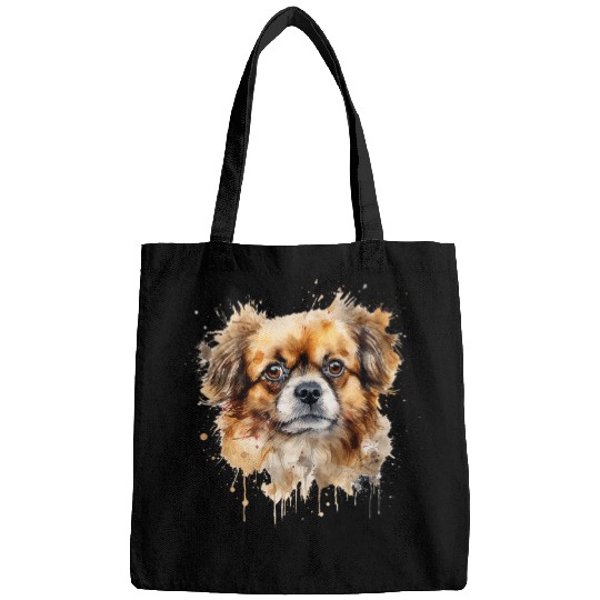 Colorful Tibetan spaniel watercolor art 4 Bags