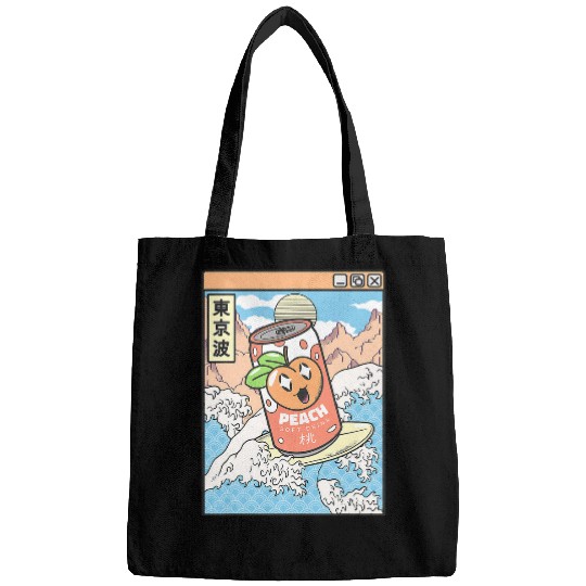Surf Life Peach Soda Japanese Waves Anime Kawaii Vaporwave Bags