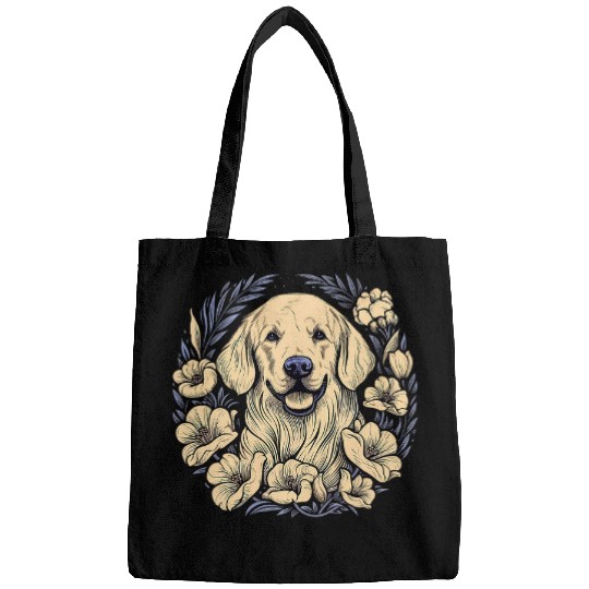A Golden Retriever surrounded with Lilies illustration 1 Bags