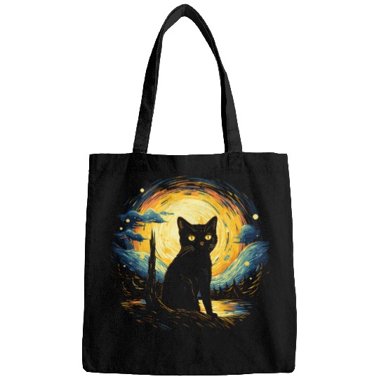 Art Van Gogh Starry Night black cats for Cats Lover Mom Dad 21 Bags