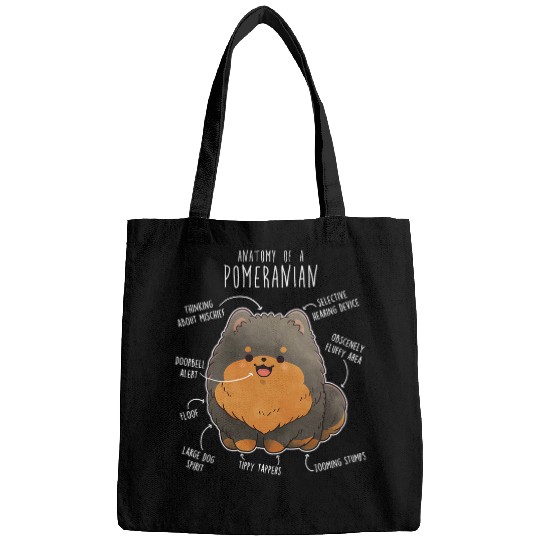 Black and Tan Pomeranian Dog Anatomy Funny Cute Pet Pom Mom 1 Bags