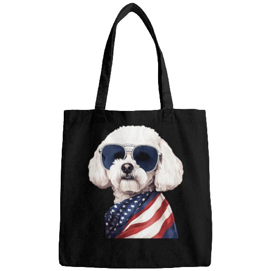 Bichon Frise with USA Flag Independence Day Bags