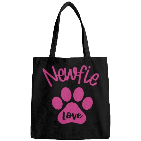 I Love My Newfoundland Dog Newfie Mom Big Dog Pink Paw Print Bags