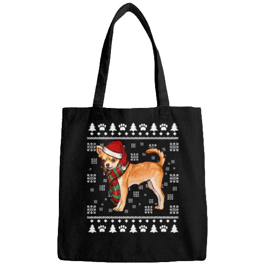 Brown Chihuahua Dog Santa Hat xmass Ugly Christmas 2 Bags