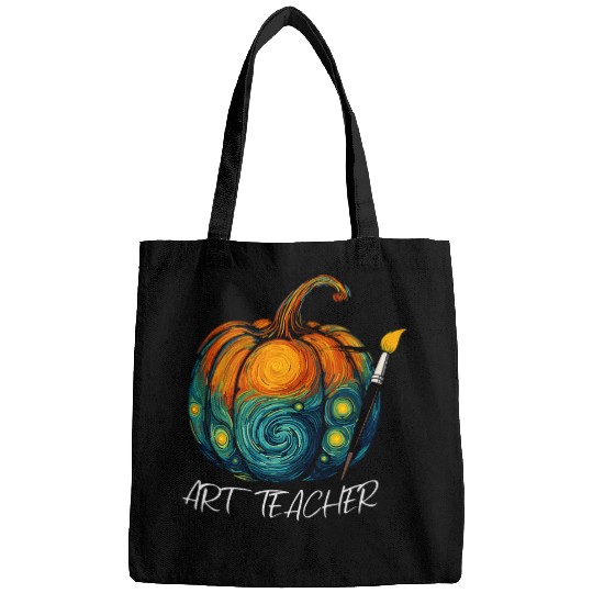 Art Teacher Pumpkin Halloween Starry Night Van Gogh Bags