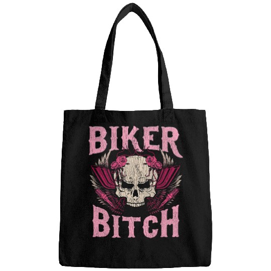 Biker Bitch Skull Motorcycle Wife Sexy Babe Chick Lady Rose Bags