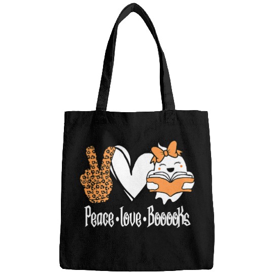 Reading Book Peace Love Booooks ghosts Reading Books Halloween Reader Bags