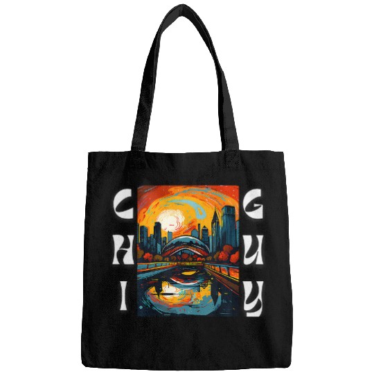 Chicago Skyline Bean Chi Guy Love Chicago Abstract Art Bags
