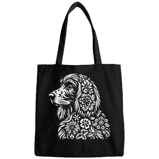 Floral Boykin Spaniel Dog With Flowers Graphic Design Bags