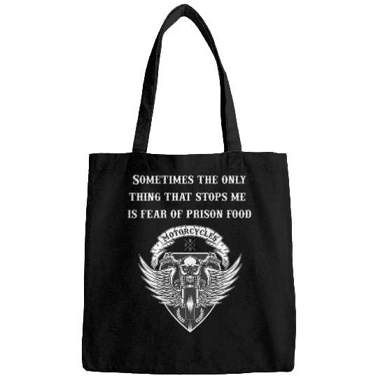 Funny Motorcycle Skull Angel Wings Fear Prison Food On Back Bags