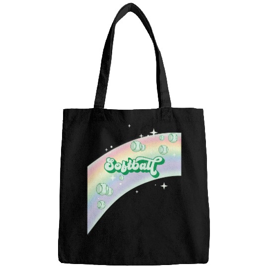 I Love Softball Pastel Rainbow Stars Aesthetic Kelly Green Bags