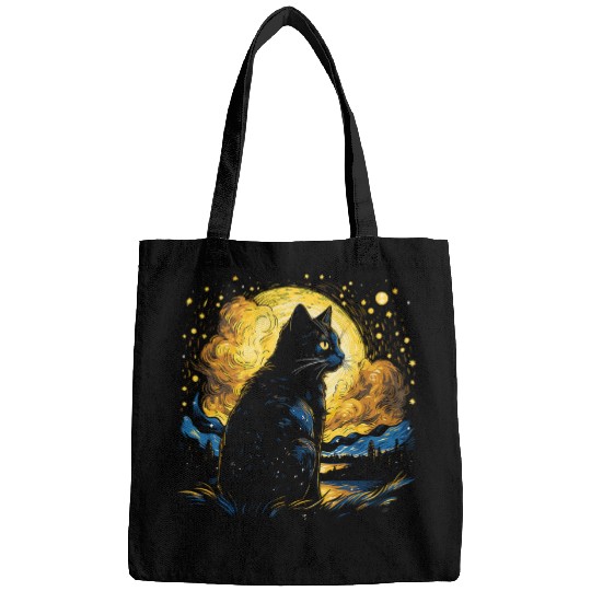Art Van Gogh Starry Night black cats for Cats Lover Mom Dad 22 Bags