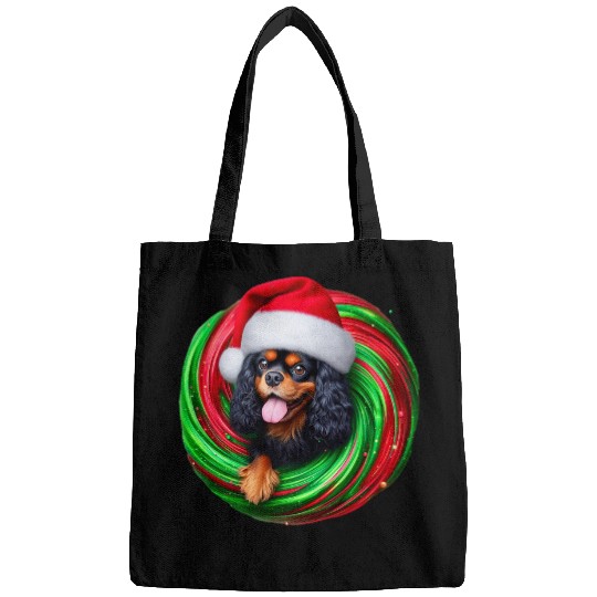 Cavalier King Charles Spaniel Dog Black Tan Christmas Swirl Bags
