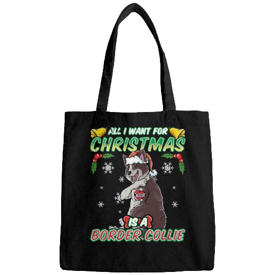 All I Want For Christmas Is A Border Collie Santa Claus Dog Bags