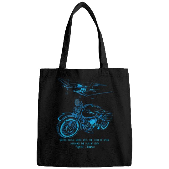 American vintages Classic Motorcycle and P51 Airplane Blue Bags