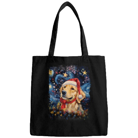 Golden Retriever Christmas Van Gogh Starry Night Dog Women Bags