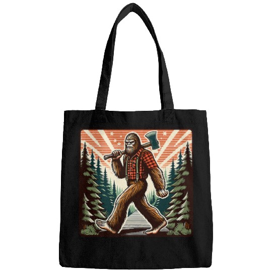 bigfoots Sasquatch Woodworking Lumberjack Retro Logger Print Bags