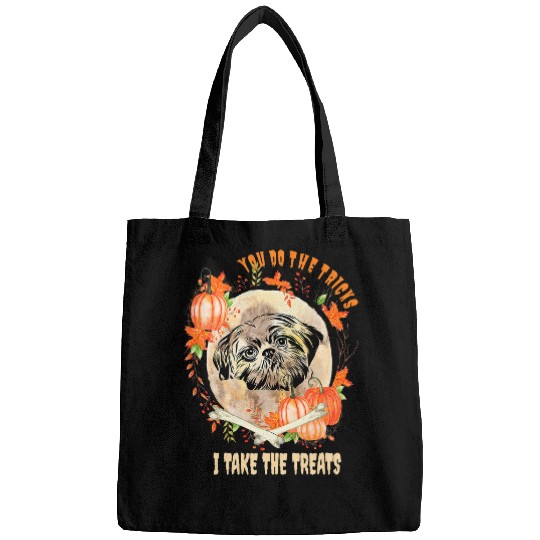 shih tzu dog owner halloween pumpkin humor Bags