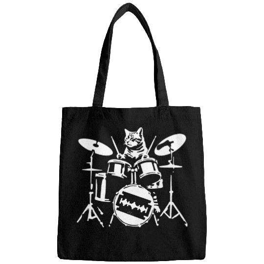 Distressed Cat Playing Drums Music Punk Rock Roll Vintage Bags