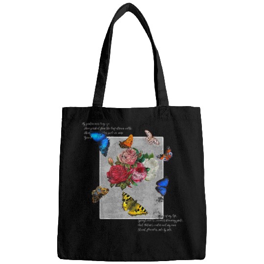 Butterflies Roses Bouquet Poem Art Tee Love Poetry Peace Bags