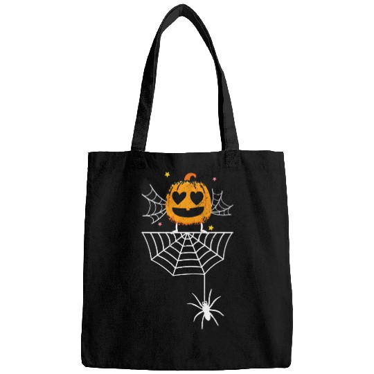 Pumpkin Dancing On Spider Web Halloween Arachnid Expert Bags