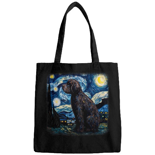Dog in starry night van gogh Newfoundland 2 Bags