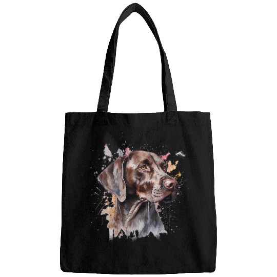 Colorful German Shorthaired Pointer watercolor art Bags