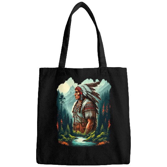 Honor the Past Native American Chief In Wilderness Forest Bags