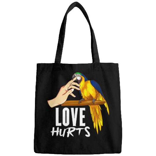 Love Hurts Funny Parrot Biting Owners Finger Pet Bird Lover Bags